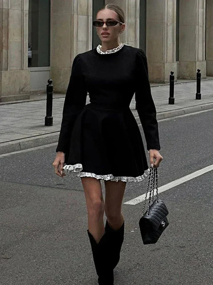 R&B | Weibliche Spitzen A-Linien Mini Kleid