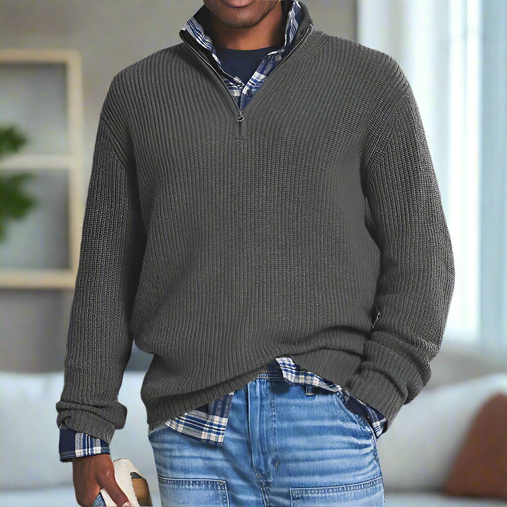 R&B | Baumwoll-Quarter-Zip-Pullover lässig geschnittenes Sweatshirt