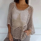 Damen Mode Rundhalsausschnitt häkeln stricken Mesh Top