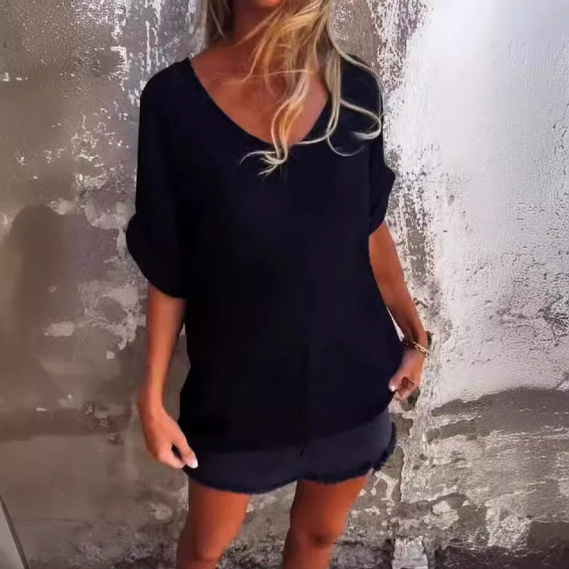 R&B | T-Shirt mit Übergroßem V-Ausschnitt für Damen