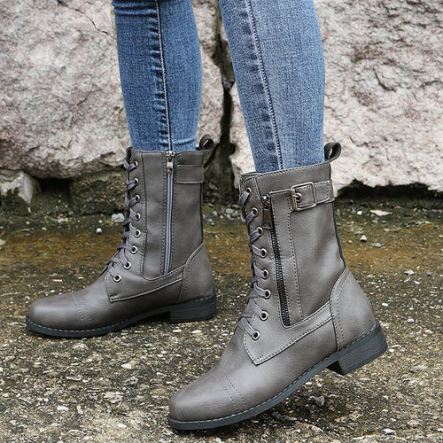 R&B | Dick-Sohlige Niedrige Absatzstiefel mit Mittlerem Schaft