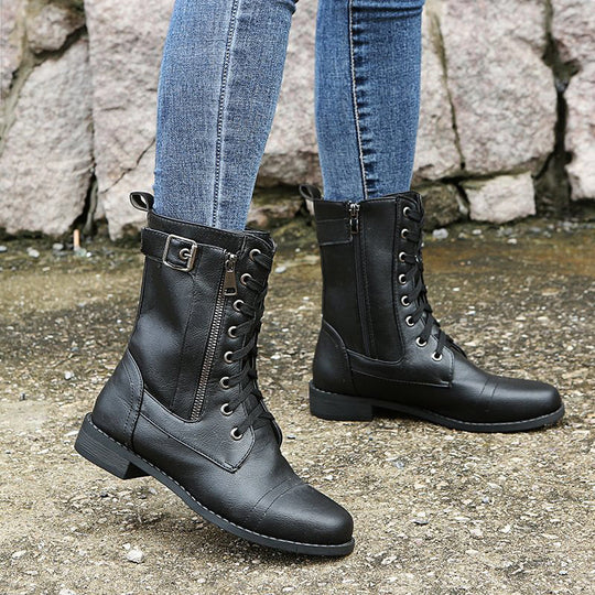 R&B | Dick-Sohlige Niedrige Absatzstiefel mit Mittlerem Schaft
