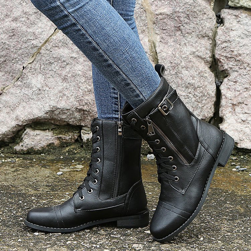R&B | Dick-Sohlige Niedrige Absatzstiefel mit Mittlerem Schaft