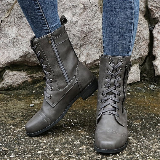 R&B | Dick-Sohlige Niedrige Absatzstiefel mit Mittlerem Schaft