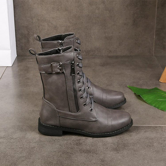 R&B | Dick-Sohlige Niedrige Absatzstiefel mit Mittlerem Schaft