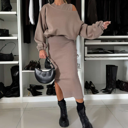 R&B | Satz mit Cold Shoulder Top und Midi Rock