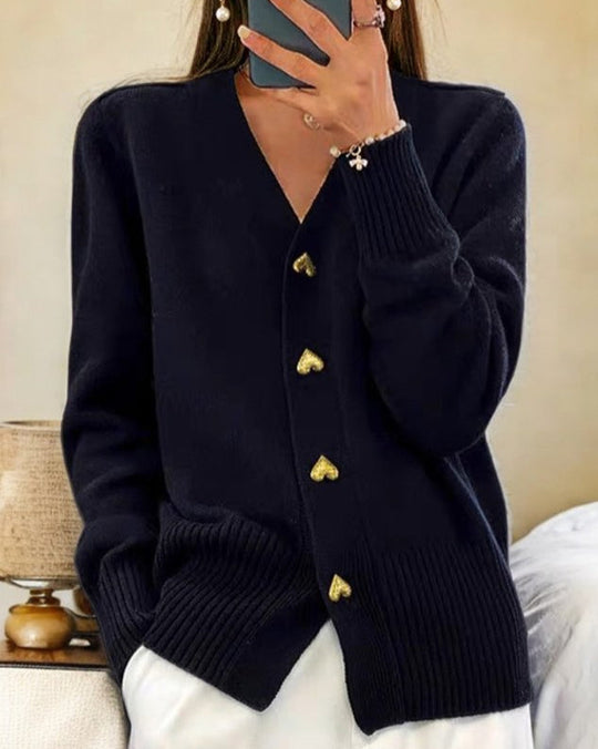 R&B | Damen Herz-Knopf Strickjacke
