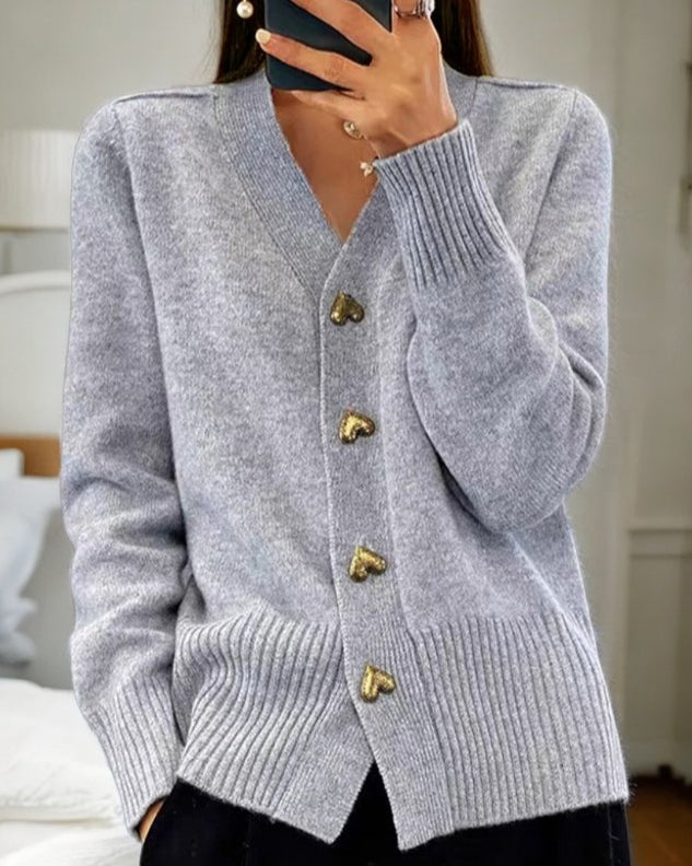 R&B | Damen Herz-Knopf Strickjacke