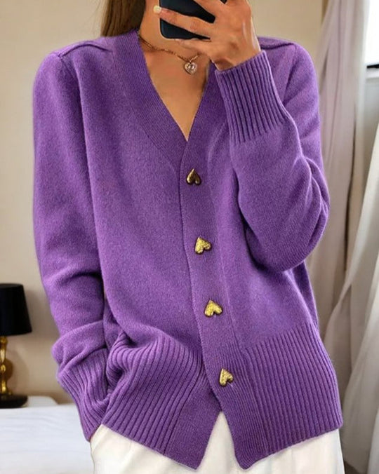 R&B | Damen Herz-Knopf Strickjacke
