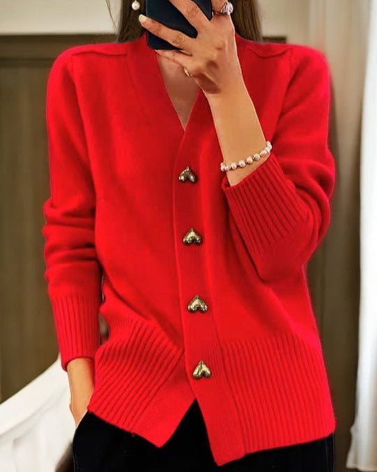 R&B | Damen Herz-Knopf Strickjacke