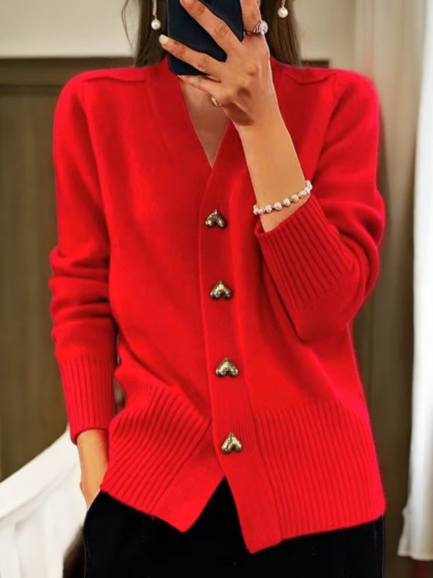Heidi-Mode | Strickjacke mit Herzknöpfen