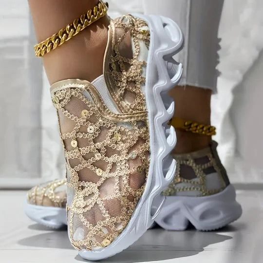 Damen bestickte Spitze Mesh Sneakers R&B R&B