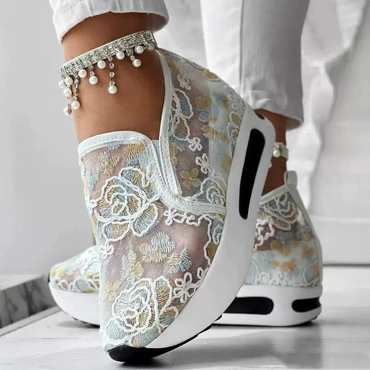 Damen bestickte Spitze Mesh Sneakers R&B R&B