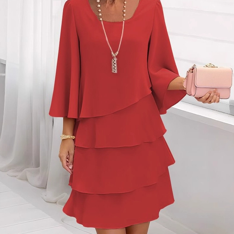 Damen Elegantes Rüschenstufenkleid