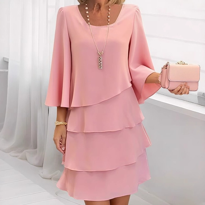 Damen Elegantes Rüschenstufenkleid