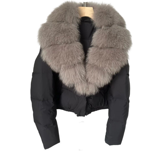 R&B | Kurze Jacke mit Kunstfellkragen