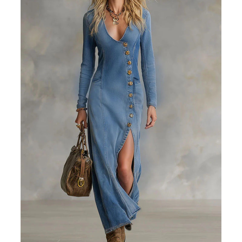 Damen Anmutiges Maxikleid mit V-Ausschnitt