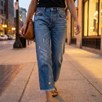 Damen Retro Jeans mit geradem Bein und kurzem Schnitt für Damen