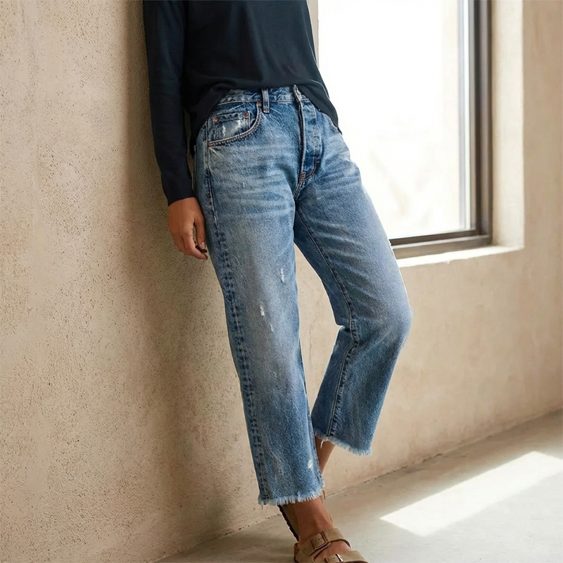 Damen Retro Jeans mit geradem Bein und kurzem Schnitt für Damen