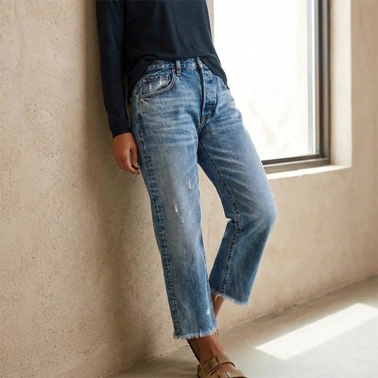 Damen Retro Jeans mit geradem Bein und kurzem Schnitt für Damen