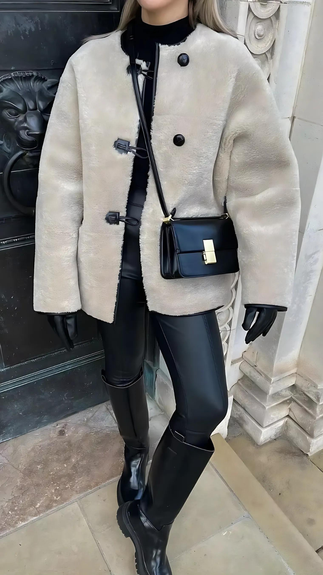 R&B | Leder Damenjacke mit Kunstpelz