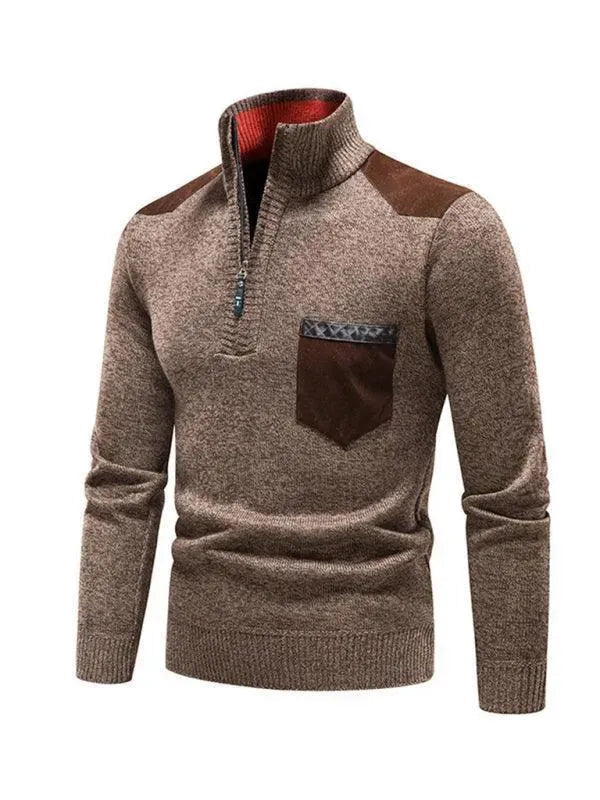 R&B | Patchwork Reißverschluss Männer Rollkragenpullover
