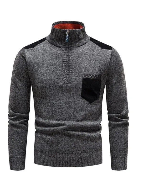 R&B | Patchwork Reißverschluss Männer Rollkragenpullover