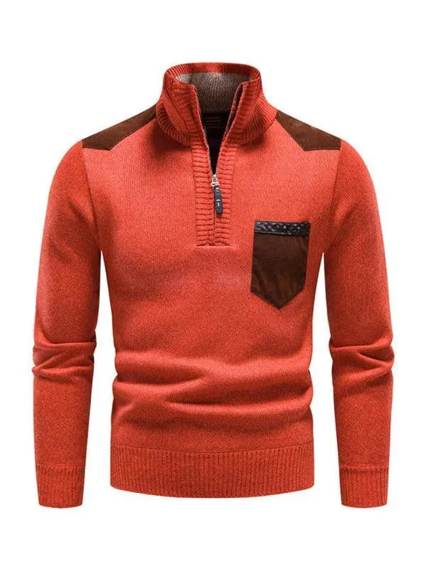 R&B | Patchwork Reißverschluss Männer Rollkragenpullover