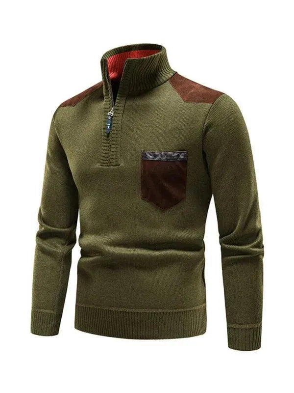 R&B | Patchwork Reißverschluss Männer Rollkragenpullover