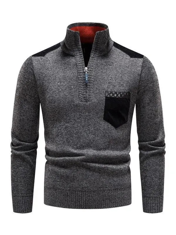 R&B | Patchwork Reißverschluss Männer Rollkragenpullover