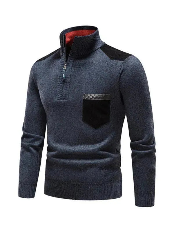 R&B | Patchwork Reißverschluss Männer Rollkragenpullover