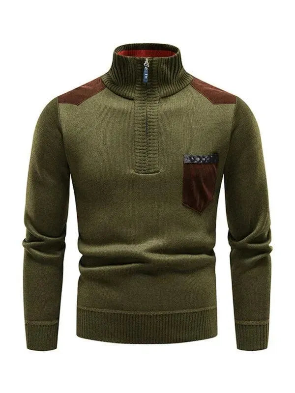 R&B | Patchwork Reißverschluss Männer Rollkragenpullover