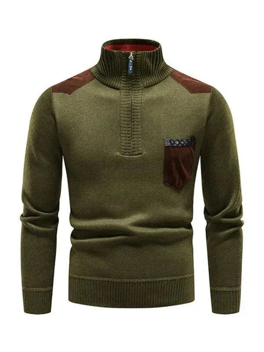 R&B | Patchwork Reißverschluss Männer Rollkragenpullover