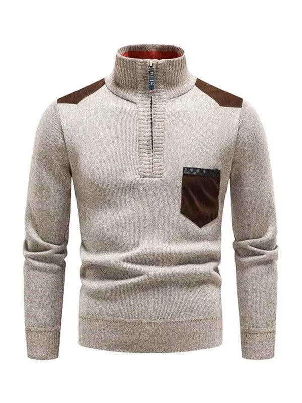 R&B | Patchwork Reißverschluss Männer Rollkragenpullover