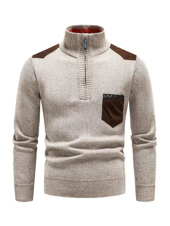 R&B | Patchwork Reißverschluss Männer Rollkragenpullover