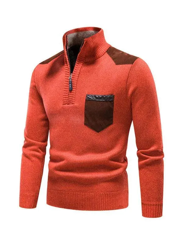 R&B | Patchwork Reißverschluss Männer Rollkragenpullover