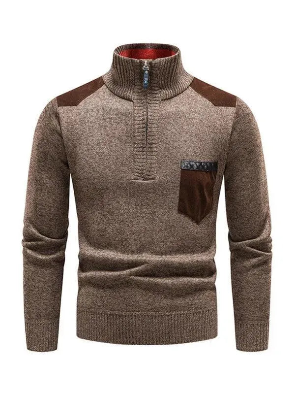 R&B | Patchwork Reißverschluss Männer Rollkragenpullover