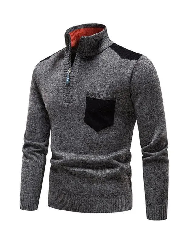 R&B | Patchwork Reißverschluss Männer Rollkragenpullover