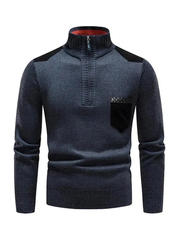 R&B | Patchwork Reißverschluss Männer Rollkragenpullover