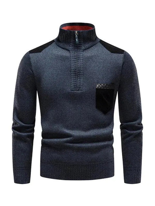 R&B | Patchwork Reißverschluss Männer Rollkragenpullover