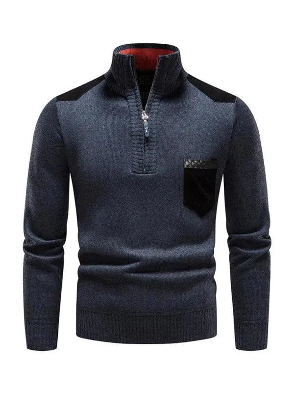 R&B | Patchwork Reißverschluss Männer Rollkragenpullover