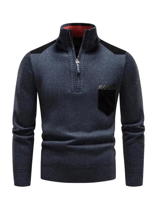 R&B | Patchwork Reißverschluss Männer Rollkragenpullover