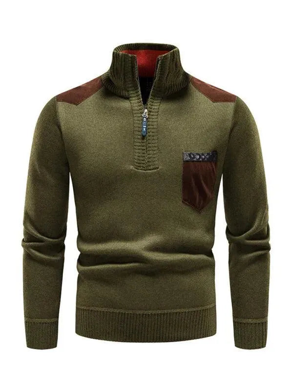 R&B | Patchwork Reißverschluss Männer Rollkragenpullover