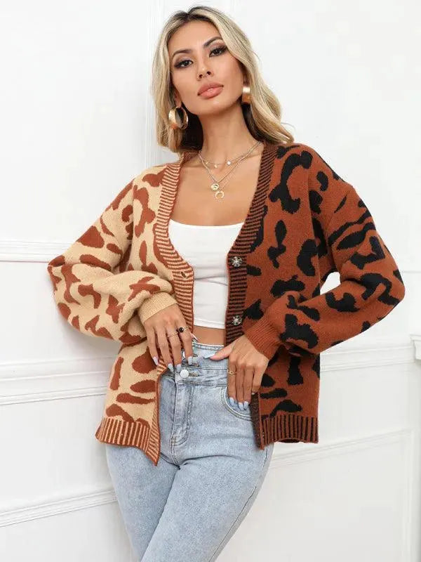 R&B | Style Leopardenmuster Übergroßer StrickStrickjacke Pullover