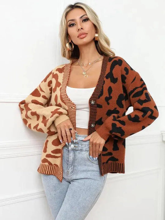 R&B | Style Leopardenmuster Übergroßer StrickStrickjacke Pullover