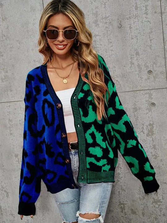 R&B | Style Leopardenmuster Übergroßer StrickStrickjacke Pullover