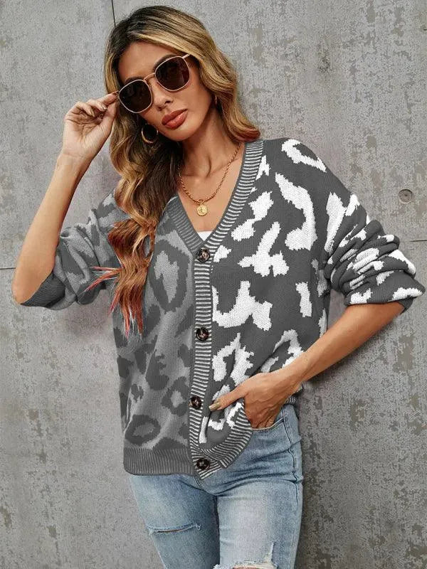 R&B | Style Leopardenmuster Übergroßer StrickStrickjacke Pullover