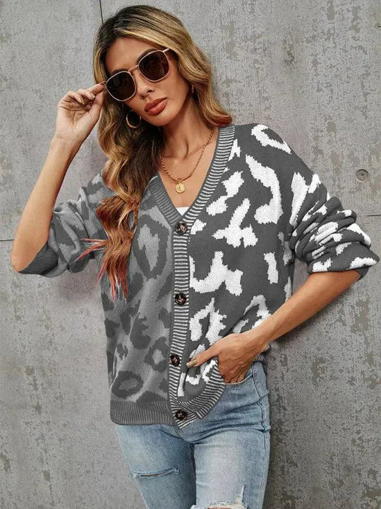 R&B | Style Leopardenmuster Übergroßer StrickStrickjacke Pullover