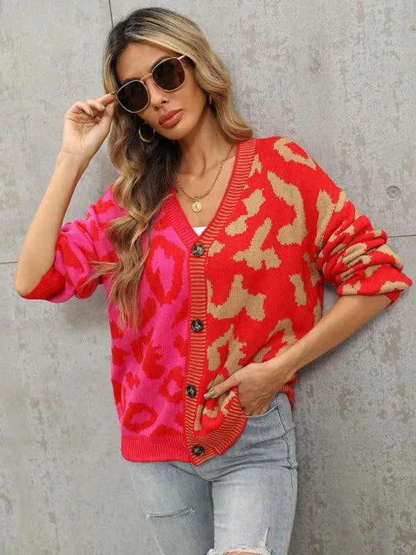 R&B | Style Leopardenmuster Übergroßer StrickStrickjacke Pullover