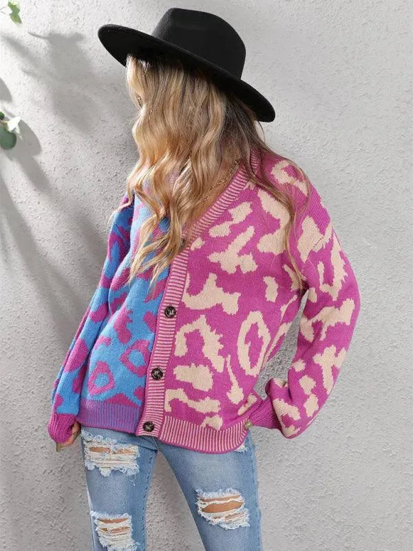 R&B | Style Leopardenmuster Übergroßer StrickStrickjacke Pullover